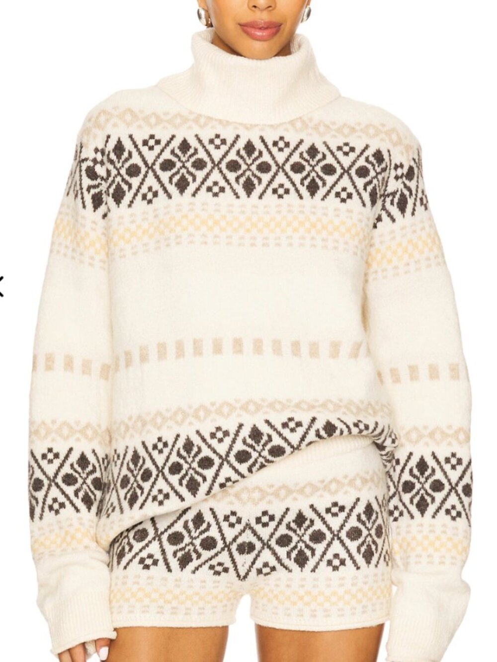 More To Come Ivory/Cream and Tan Fairisle Turtleneck Sweater NWT - Medium